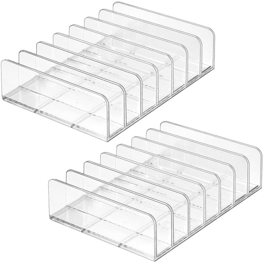 2-Piece Eyeshadow Palette Organizer, Clear Acrylic 7-Section Makeup Storage Holder for Cosmetic Palettes, Divided Display Stand for Vanity or Beauty Counter, Compact Rack, Clear Color