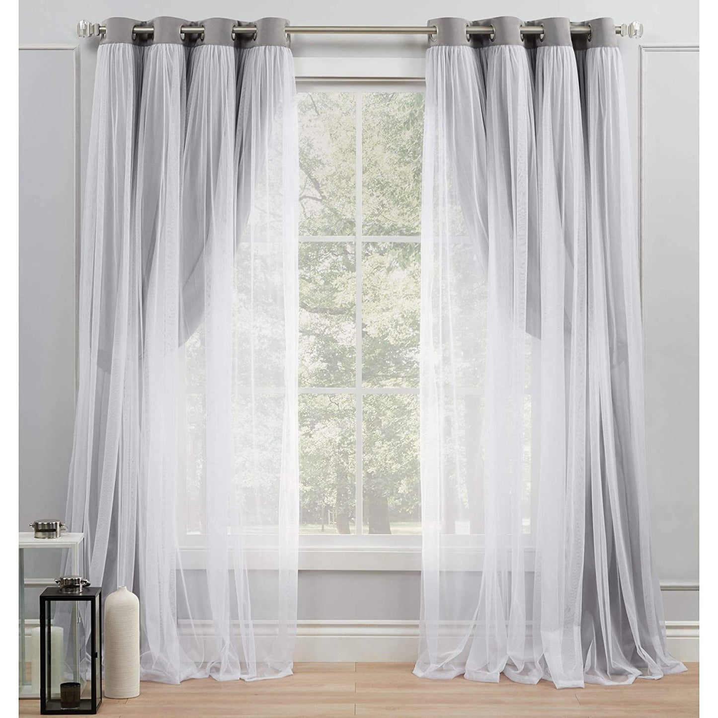 INtex CURTAINS HOUSE Sheer Voile Curtain Panel with Blackout Lining and Steel Grommets Light Filtering Room Darkening 1 Piece for Living Room or Bedroom (150W x 265L CM, Navy)