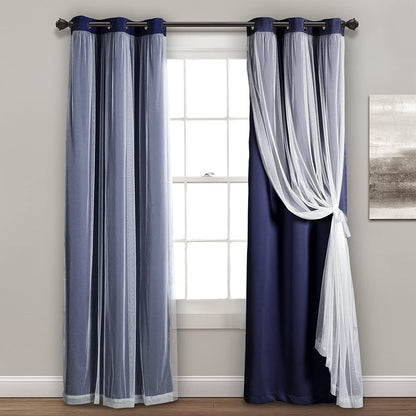 INtex CURTAINS HOUSE Sheer Voile Curtain Panel with Blackout Lining and Steel Grommets Light Filtering Room Darkening 1 Piece for Living Room or Bedroom (150W x 265L CM, Navy)