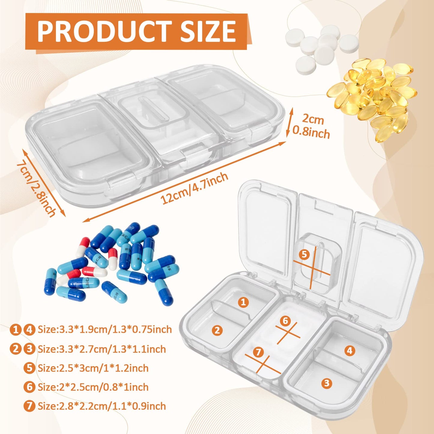 Roucerlin Pill Cutter for Small or Large Pills, Transparent Pill Splitter, Portable Pill Organizer with Stainless Steel Blade, Tablet Divider for Vitamins Big Medicine (White)