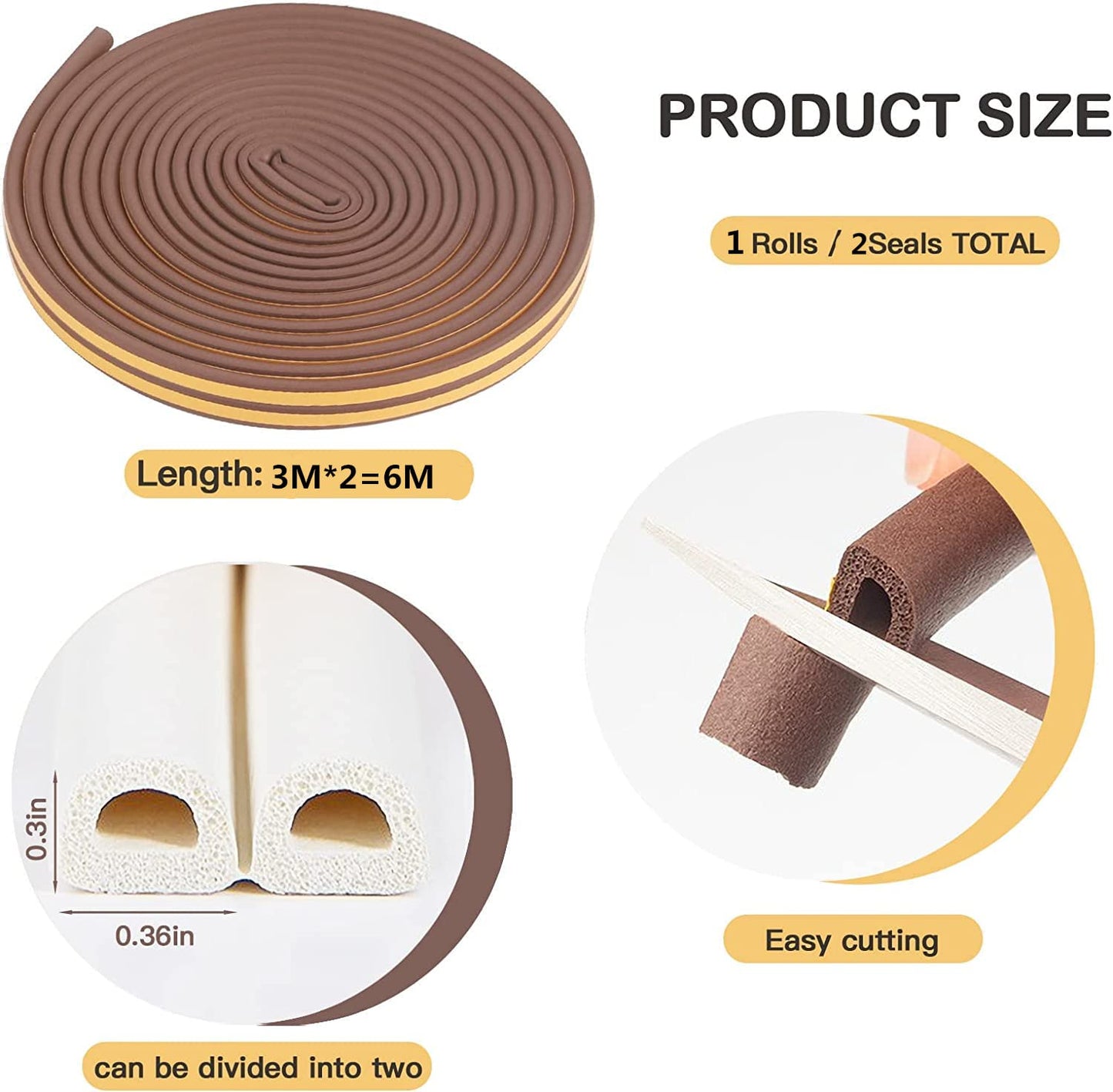 Window Ruer Seal Strip for Draft Stopper (6M, Brown)