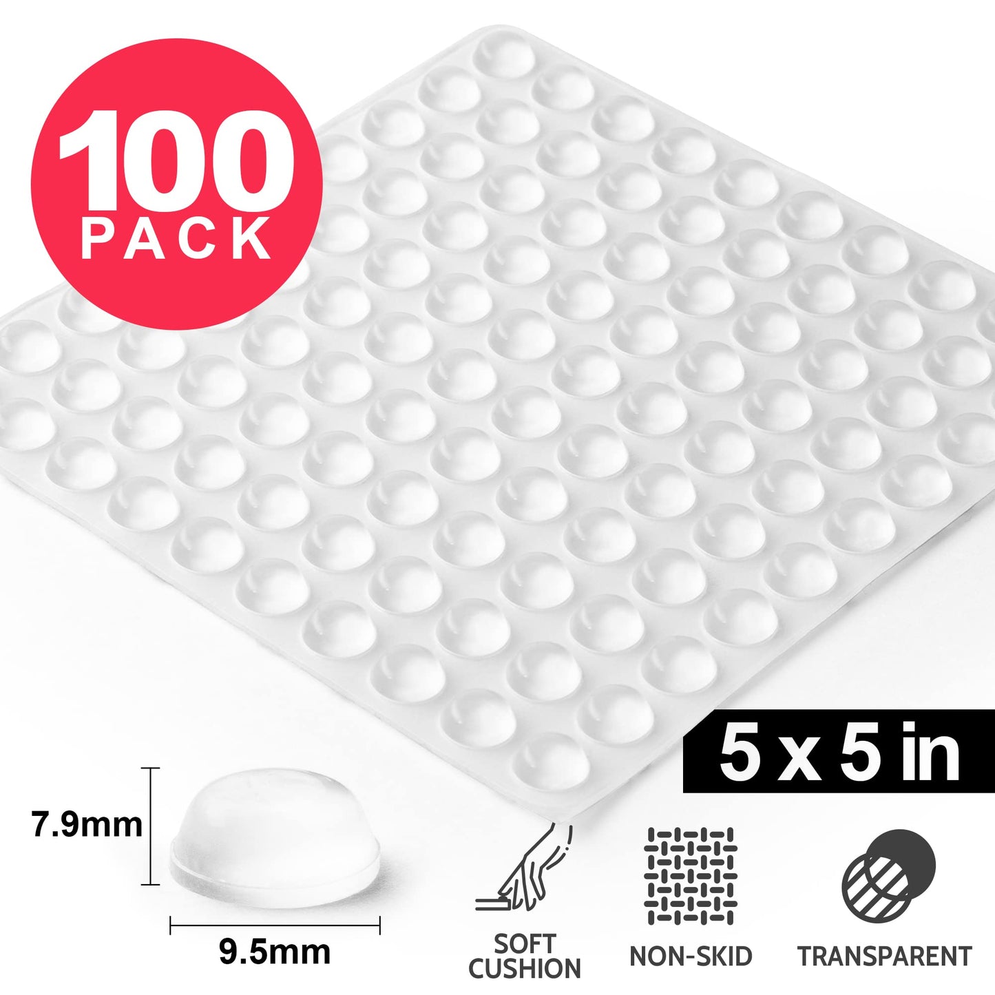 Zulay Home Cabinet Bumpers Clear Rubber Adhesive Pads - Cabinet Stoppers - Pack of 100