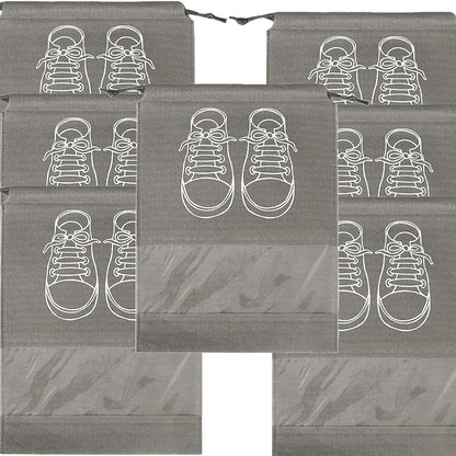 حقائب تخزين أحذية كبيرة، حقائب أحذية مقاومة للغبار برباط مع نافذة شفافة، منظم سفر مقاوم للماء، حقائب أحذية محمولة - رمادي