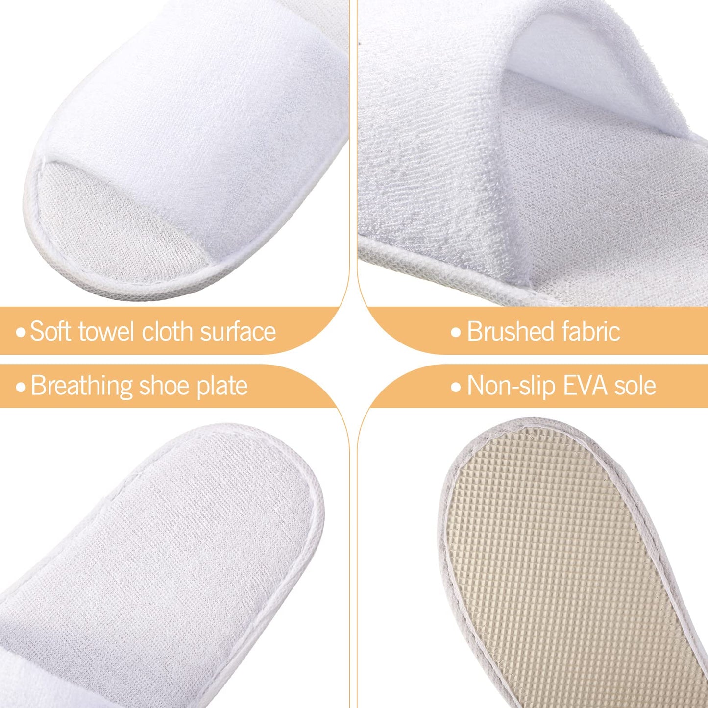INtex HOME Disposable Open-Toe Slippers - Soft Non-Slip Toweling with EVA Sole for Women & Men Perfect for Hotels Spa Weddings and Guest Use - 2 Pairs, One Size