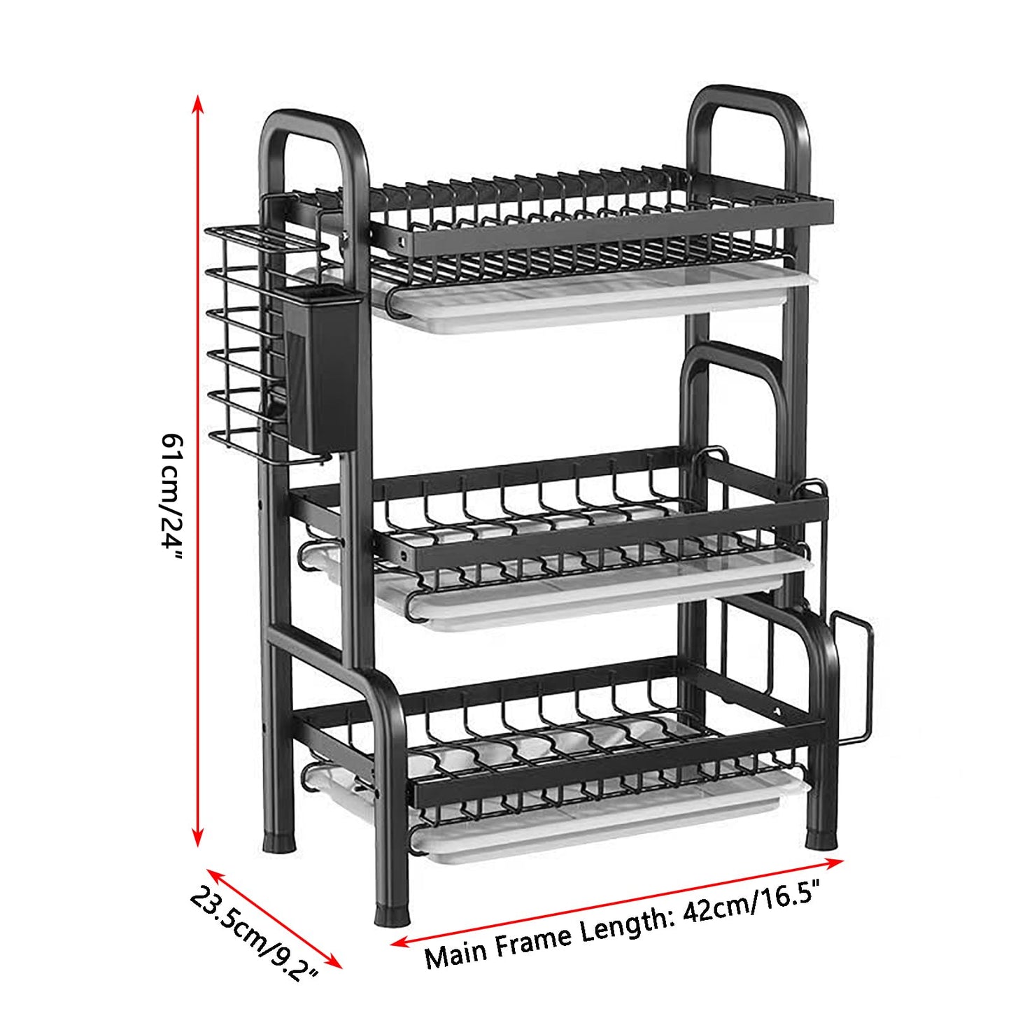 YARDIC 3 Tier Dish Drying Rack,Space Saving Stainless Steel Kitchen Dish Organizer,17 inch x 9.5 inch x 25 inch,Dish Holders for Plates for Drying,Cutting Board Rack,draining Rack,Dish Storage Rack