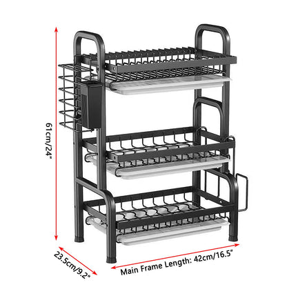 YARDIC 3 Tier Dish Drying Rack,Space Saving Stainless Steel Kitchen Dish Organizer,17 inch x 9.5 inch x 25 inch,Dish Holders for Plates for Drying,Cutting Board Rack,draining Rack,Dish Storage Rack