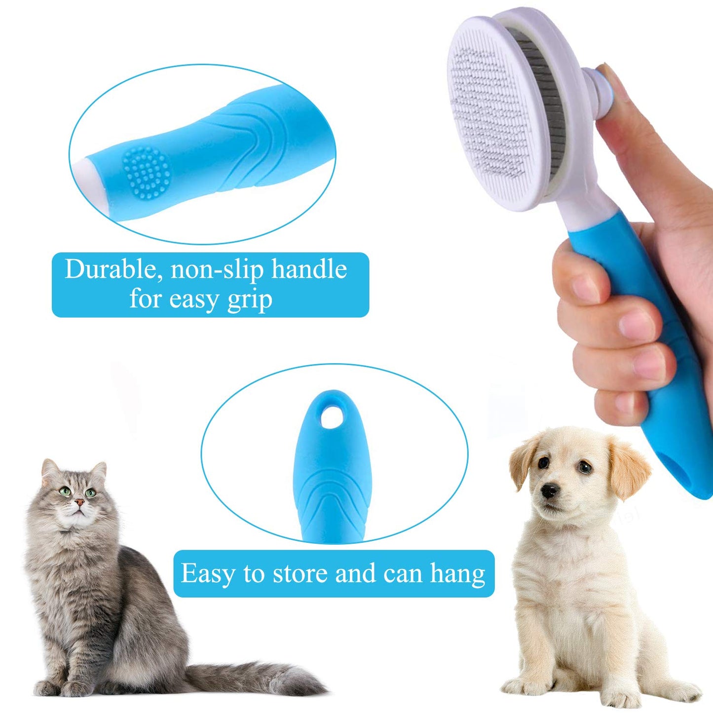 Cat brush, self cleaning slicker brushes for shedding and grooming removes loose undercoat, mats and tangled hair grooming comb for cats dogs brush massage-self cleaning