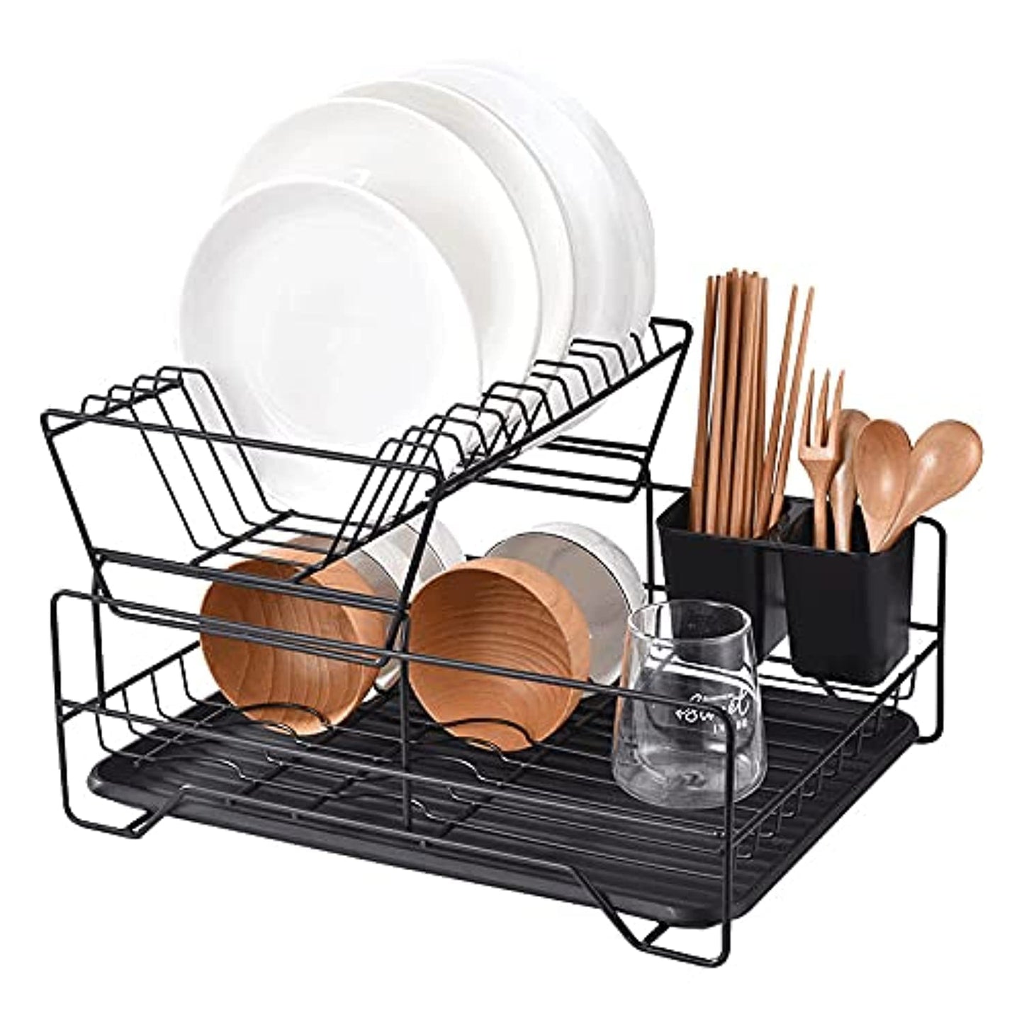 Orchid M TIM Dish Drying Rack, 2-tiers Dish Rack Drainer Set with Drain Board Tray for Kitchen Counter