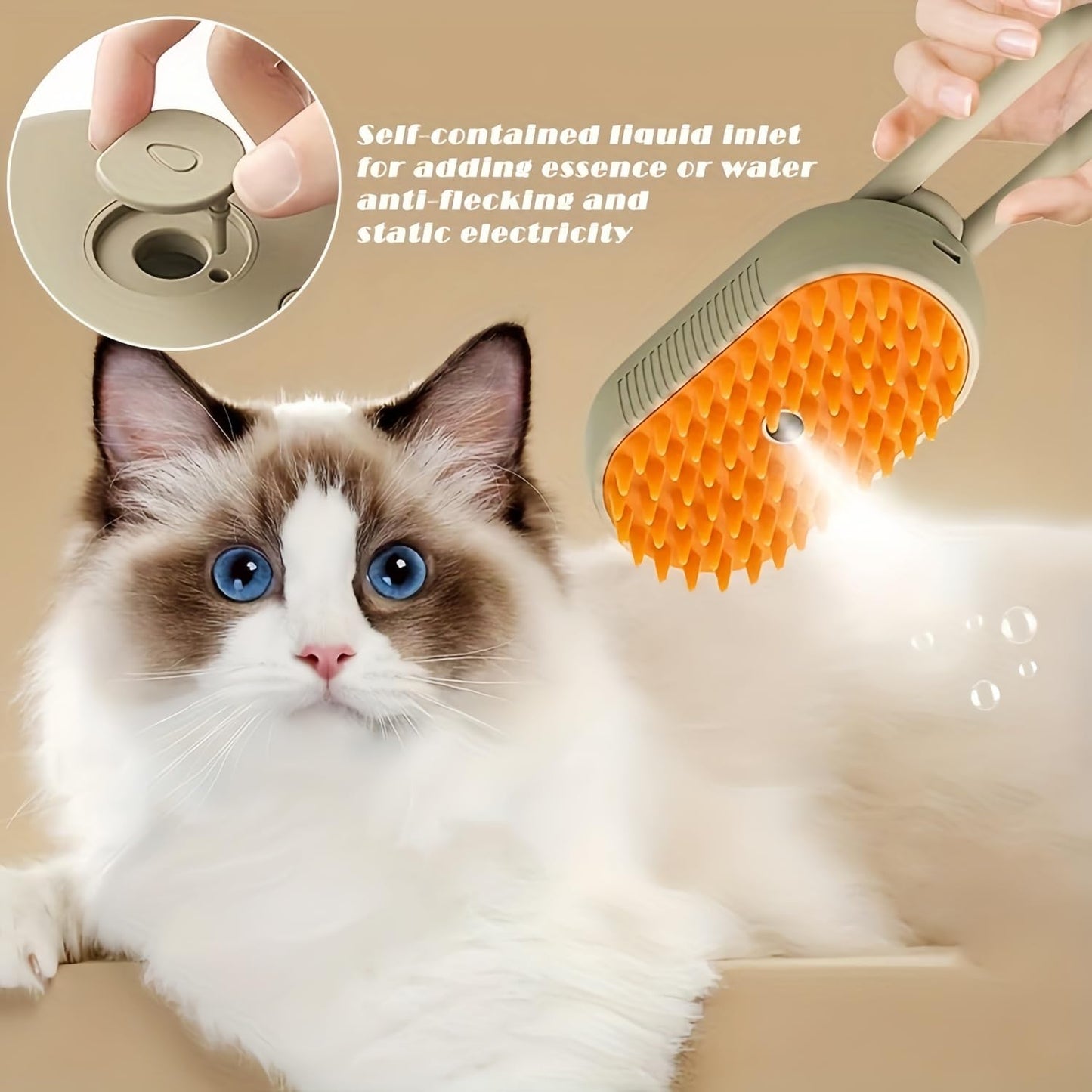 KAFJED Cloud Care Cat Brush, Cloud Care Grooming Brush, Pet Steam Brush Cloud Care Pet Brush,3 in 1 Multifunctional Silicone Steam Brush for Dogs, Multifunctional Cat and Dog Steam Brush (Khaki)