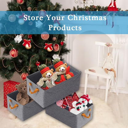 Fabric Multifunctional Large Foldable Linen Closet Organizers With Sturdy Handles Especially Made For Wardrobe Organization Set Of 3 Pieces - Grey