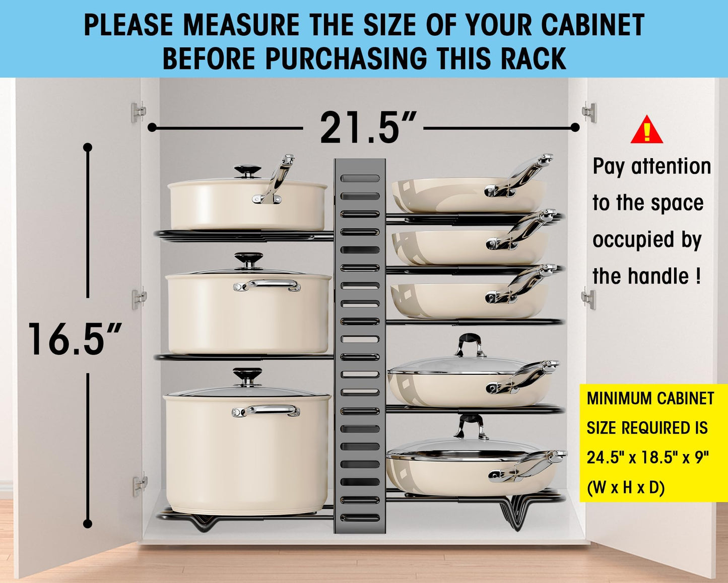 8-Tier Adjustable Rack Heavy, Pots and Pans Organizer Rack for Cabinet, Duty Under Cabinet Pot and Pan Storage, Perfect for Pots, Pans, and Lids - Easy Kitchen Organization and Storage