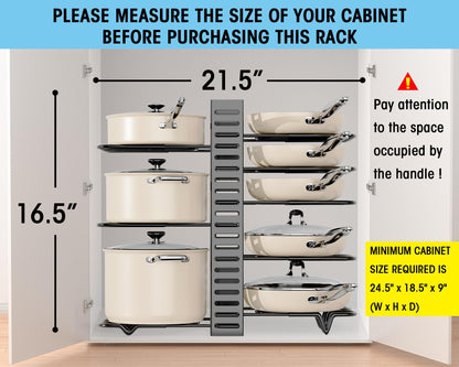 8-Tier Adjustable Rack Heavy, Pots and Pans Organizer Rack for Cabinet, Duty Under Cabinet Pot and Pan Storage, Perfect for Pots, Pans, and Lids - Easy Kitchen Organization and Storage