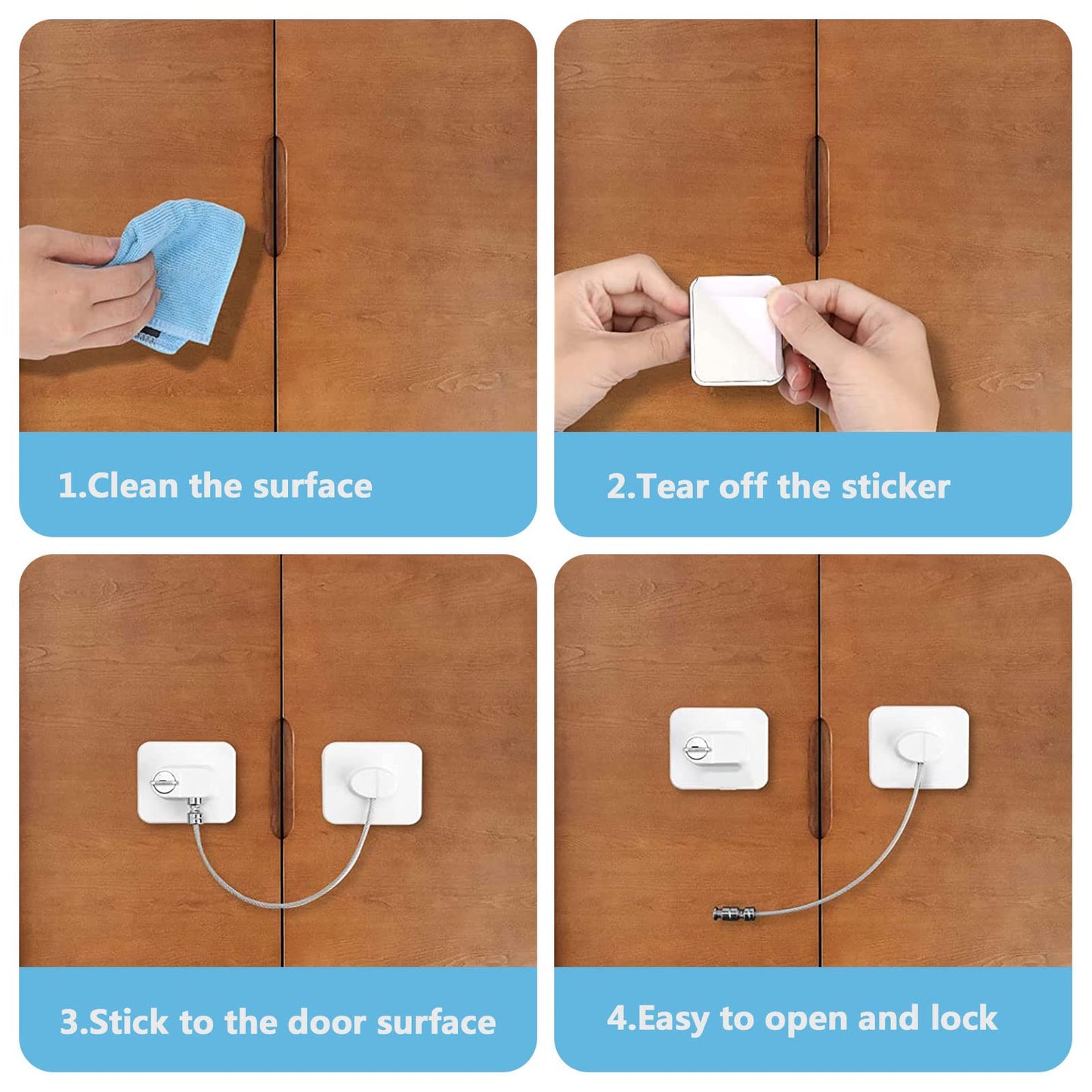 Esteopt 2 Pcs Refrigerator Door Locks, Fridge Lock with 4 Keys Stainless Steel Zinc Alloy Strong Adhesive Lock Protect Baby Safety Used on Refrigerators Freezers Cabinets Dryers Washers(White)