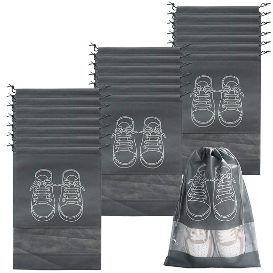 WOOKIT Pack of 10 Travel Shoe Bag with Transparent Window Drawstring Dust-Proof Non-Woven Shoes Storage Bags for Daily and Travel Use Assorted Colors