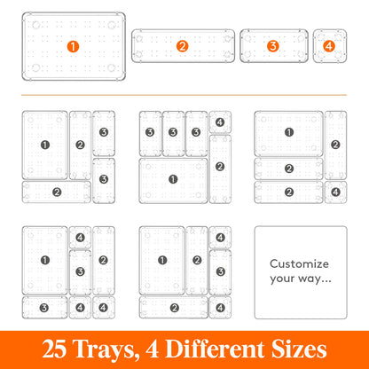 Lifewit 25 PCS Drawer Organizer Set Clear Plastic Desk Drawer Dividers Trays Dresser Storage Bins Separation Box for Makeup, Jewelries and Gadgets, Bedroom, Bathroom, Office