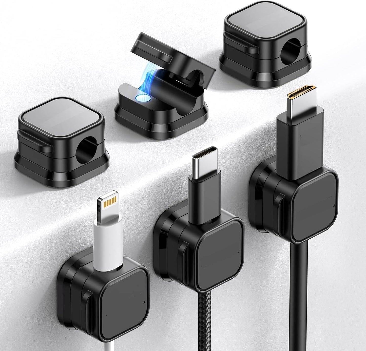 Magnetic Cable Organizer Clips, Pack of 6, Strong Adhesive Wire Holder for Charger Cables, USB, HDMI, Desk, and Car Cord Management, No Residue, Durable, and Easy to Use