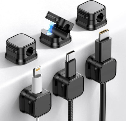 Magnetic Cable Organizer Clips, Pack of 6, Strong Adhesive Wire Holder for Charger Cables, USB, HDMI, Desk, and Car Cord Management, No Residue, Durable, and Easy to Use