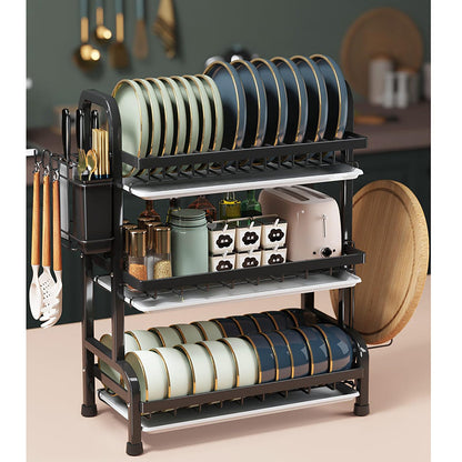YARDIC 3 Tier Dish Drying Rack,Space Saving Stainless Steel Kitchen Dish Organizer,17 inch x 9.5 inch x 25 inch,Dish Holders for Plates for Drying,Cutting Board Rack,draining Rack,Dish Storage Rack