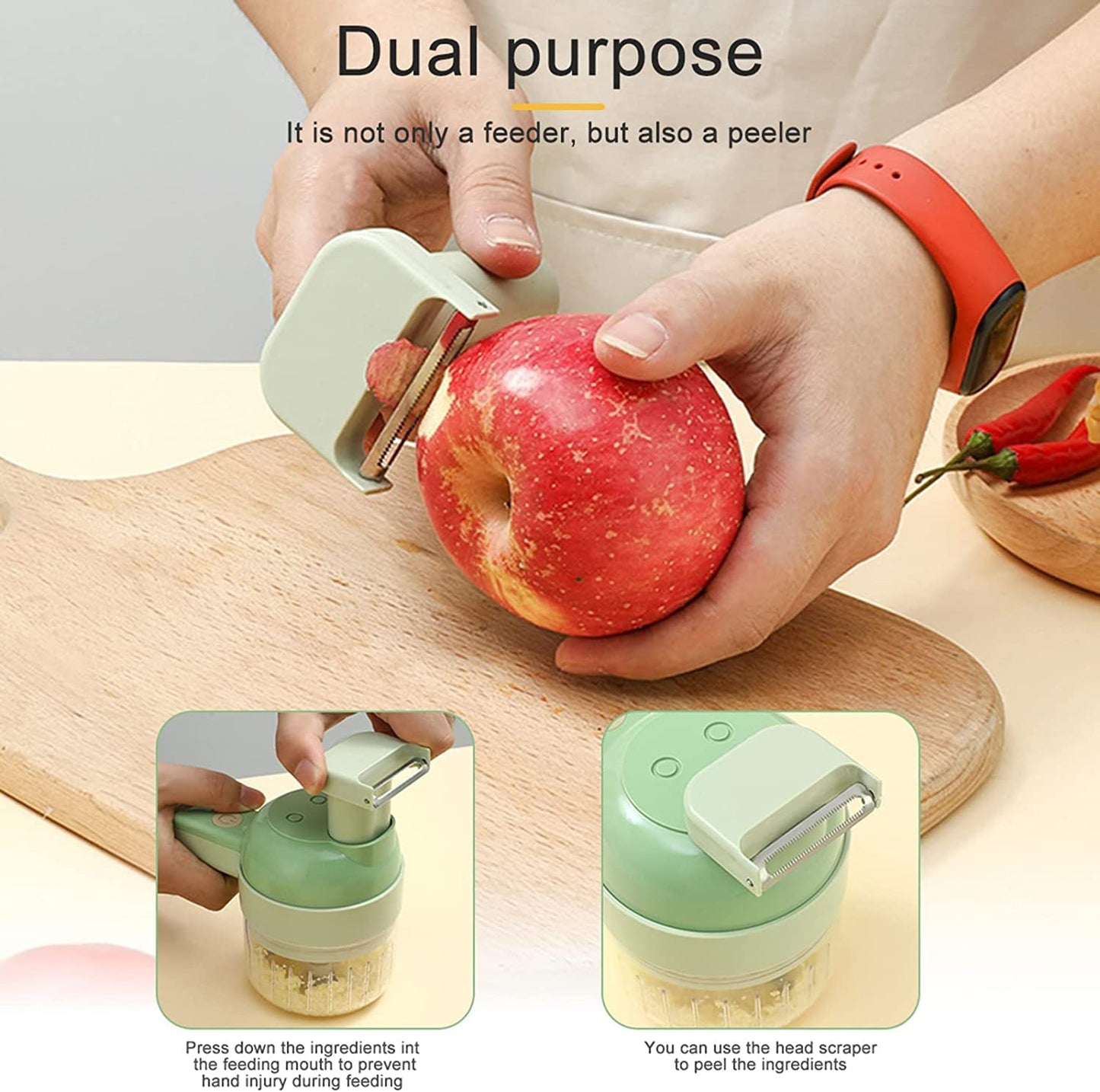 AUELEK Electric Vegetable Cutter Set,4 in 1 Handheld Portable Vegetable Slicer, Mini Garlic Crusher with One Button Control, Mini Food Chopper for Garlic, Onion, Veggie