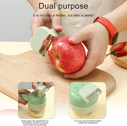 AUELEK Electric Vegetable Cutter Set,4 in 1 Handheld Portable Vegetable Slicer, Mini Garlic Crusher with One Button Control, Mini Food Chopper for Garlic, Onion, Veggie