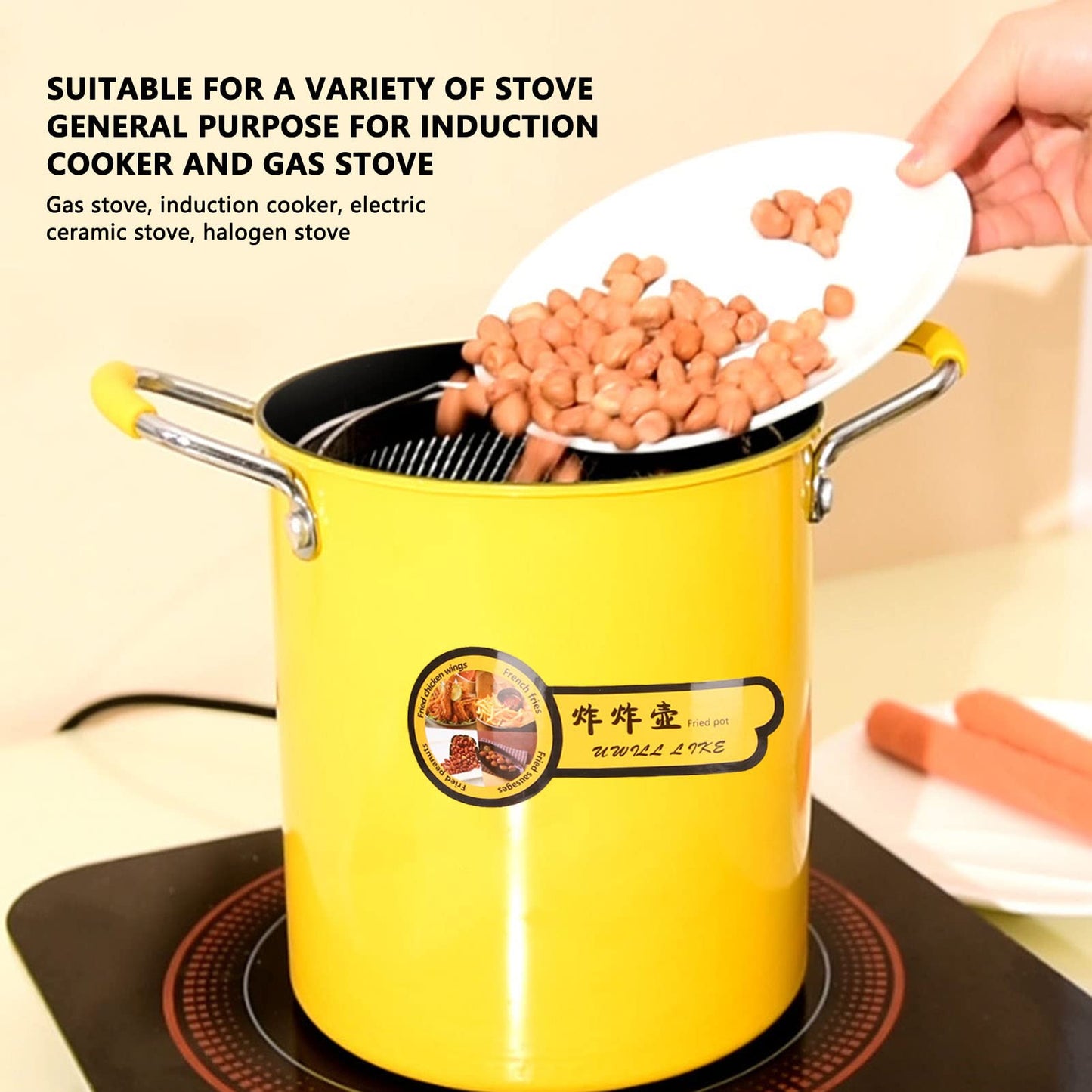 jerss 3L Deep Fryer Pot with Basket, 304 Stainless Steel Mini Deep Oil Fryer Anti Scalding Silicone Handle for Tempura Chips, Fries, Fish and Chicken