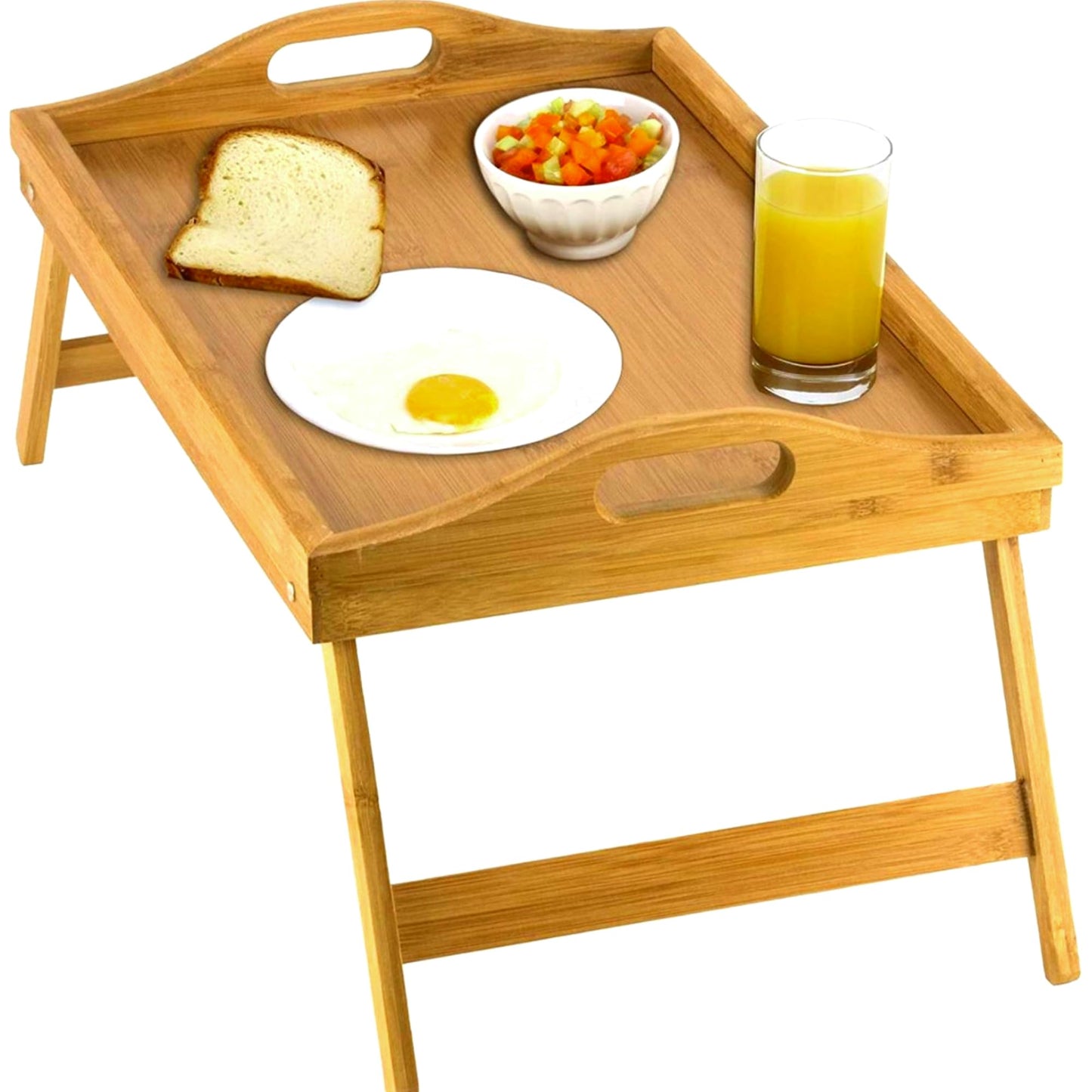 Bed Table with Folding Legs, Multifunctional Breakfast Tray, Natural and Simple Design - Bamboo