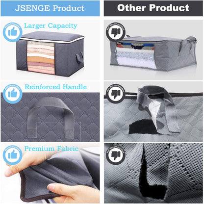 JSENGE Fabric Clothes Storage Boxes, Bedding Large Storage Bags With Lid, Underbed Clothing Storage Box, Zipper Foldable Drawer Organizer, Used For Quilts Sweaters Duvet, 60 x 35 x 43 cm, 3 Pcs