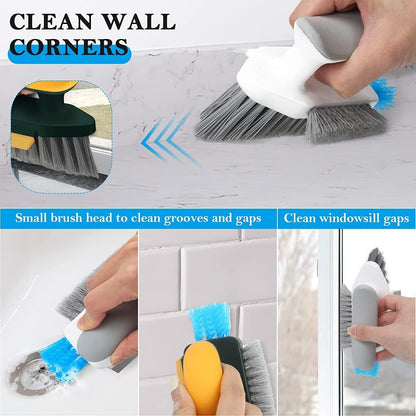 KRYLAR-Cleaning Brush with Squeegee Scrub Brush Crevice Cleaning Brush Tools, v-Shape Gap Brush Multifunctional scrubbing Floor Brush for Cleaning Corner,Window,Sink,Kitchen (4 in 1 Cleaning Brush)