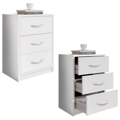 Bedside Table with Three Drawers, a Simple and spacious Bedside Cabinet for any Bedroom, W39 X H54 X D28 cm, presented in a Clean and Classic White Finish