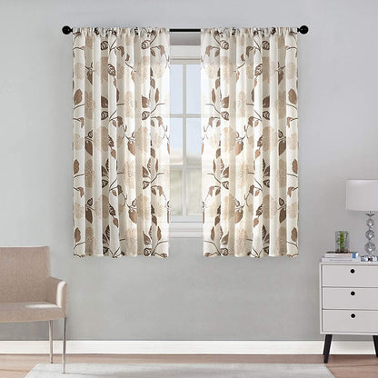 Linen Floral Semi Transparent Curtain - Rod Pocket