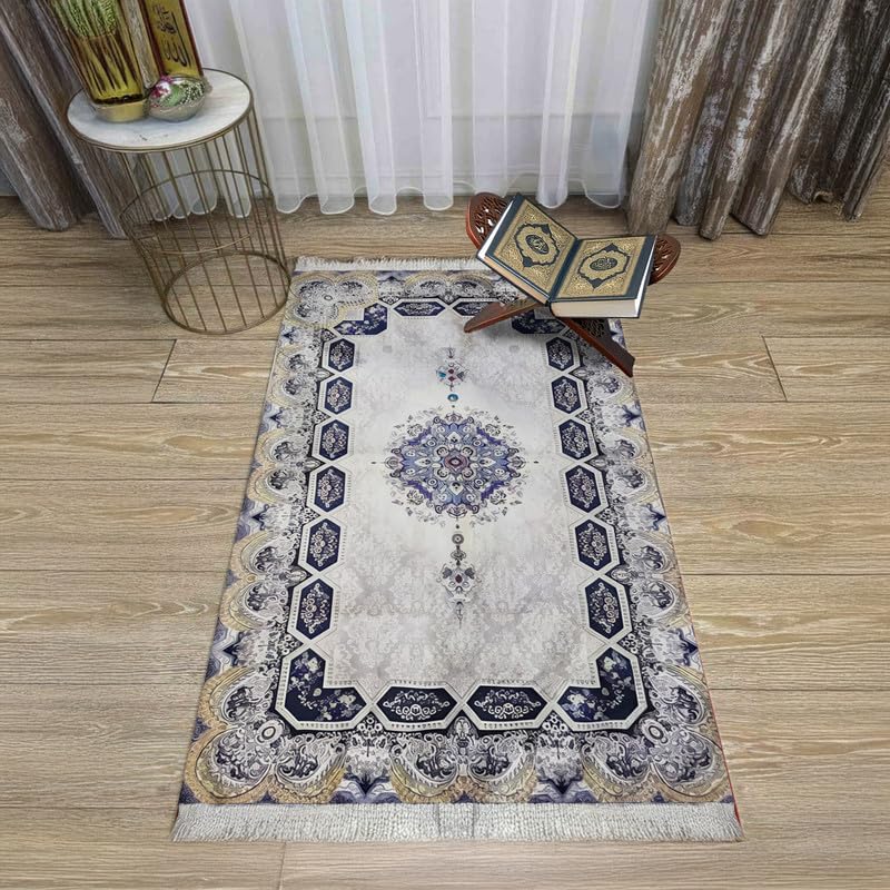 INtex Home Velvet Padded Prayer Rug, Multicolor Islamic Persian Design, Soft Printed Fabric with Anti-Slip Layer, Comfortable and Cushioned, 70x110 cm