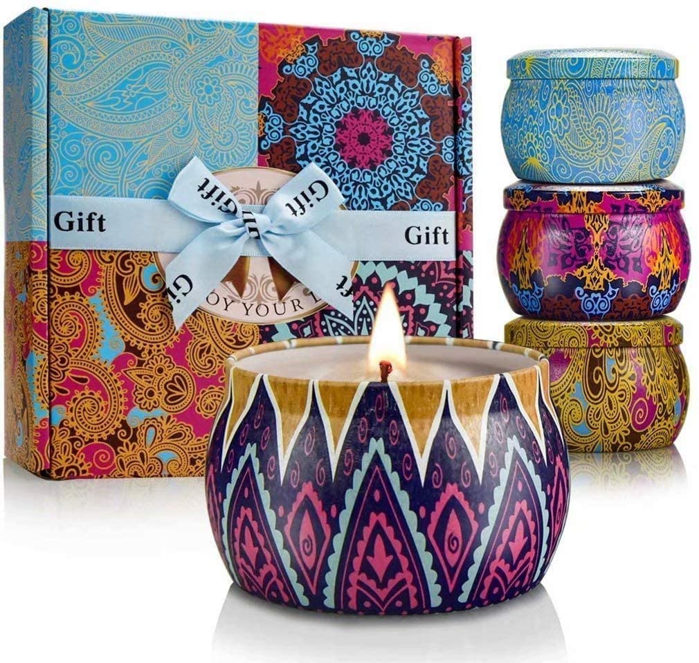 Fegishilly Scented Candles Gift Set, 4 Pack Aromatherapy Candle, Stress Relief Gifts for Women,120H Burning, Candles for Home Scented, Ideal for Birthday, Thanksgiving, Mother's Day
