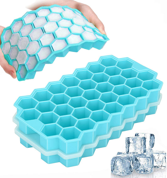Azyh Ice Cube Trays with Lid, 2 Pack Silicone Ice Cube Trays with Lid-37 Grid, Easy-Release 74 PCS Small Ice Cubes for Iced Coffee Cocktail Whisky Chocolate Soup Food,BPA Free,Durable,Dishwasher Safe