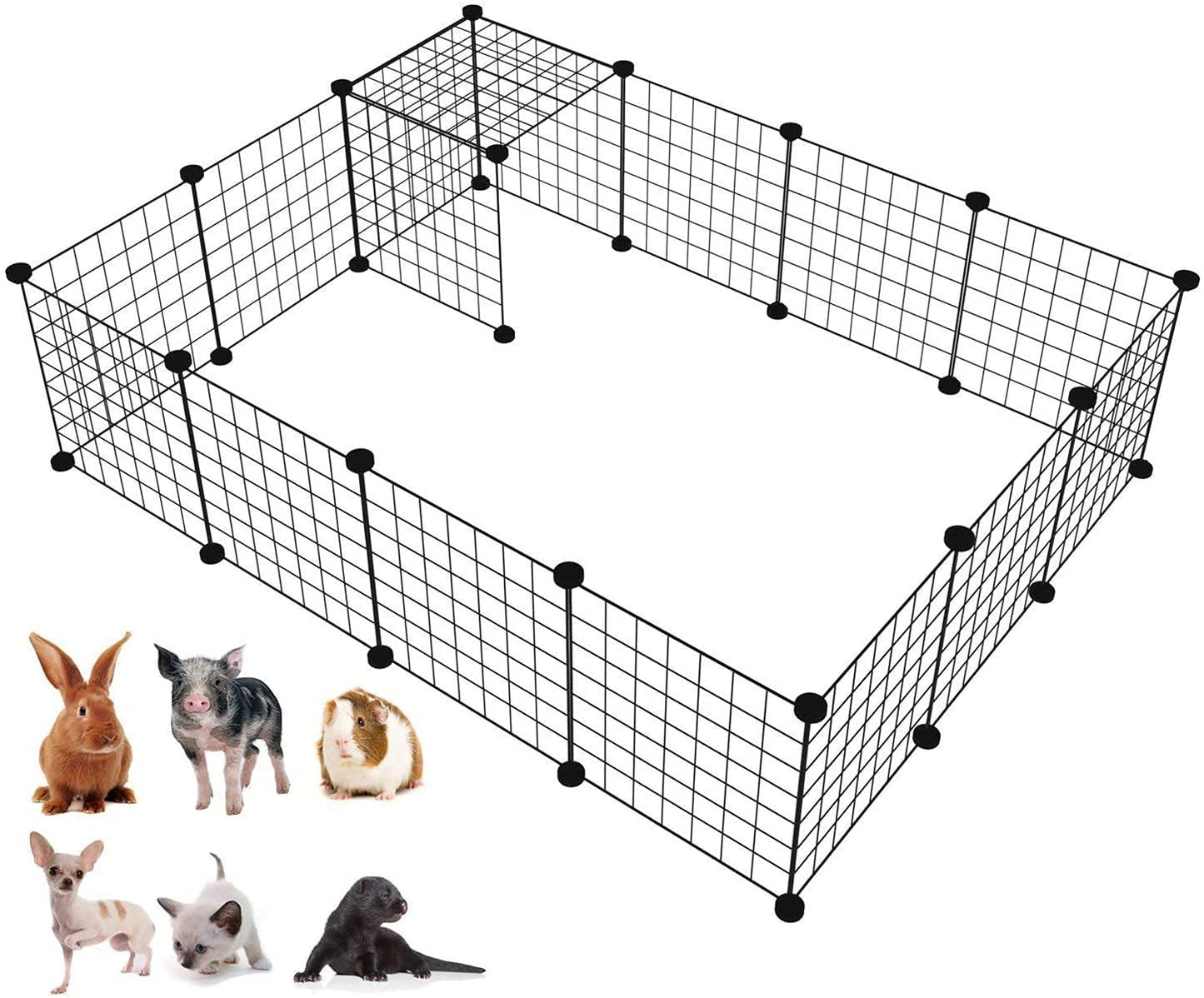 PATIOSNAP Pet Fence, 12 Pieces DIY Metal Wire Playpen, Carrier Play Yard for Small Pets - Rabbit, Guinea Pigs, Puppy - Portable Indoor Outdoor Cage