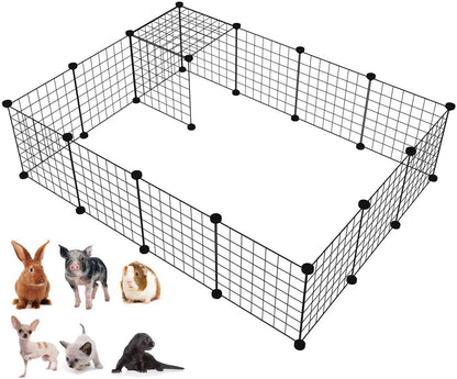 PATIOSNAP Pet Fence, 12 Pieces DIY Metal Wire Playpen, Carrier Play Yard for Small Pets - Rabbit, Guinea Pigs, Puppy - Portable Indoor Outdoor Cage