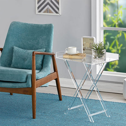 Acrylic Folding Tray Table, Modern Clear Side and End Table, Space-Saving Foldable Design, Perfect for Living Room, Bedroom, Office or Event Use, 48 x 33 cm Surface, 58 cm High, Clear