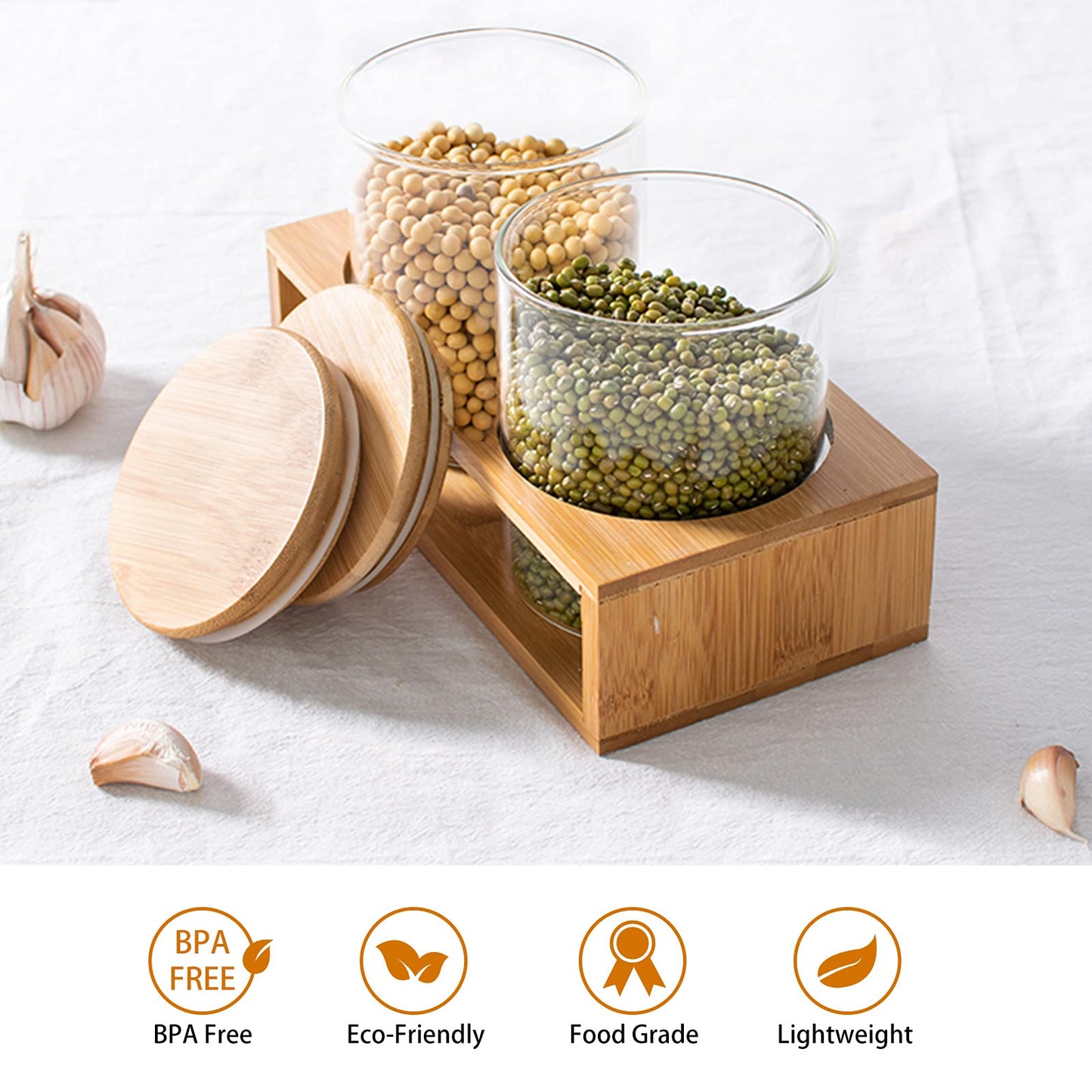 VINILITE Glass Storage Jars with Bamboo Lids, 300ml/10.5oz Clear High Borosilicate Glass Airtight Kitchen Food Cereal Containers for Home Preserving Seal for Tea, Coffee, Herbs and Spice, Set of 12