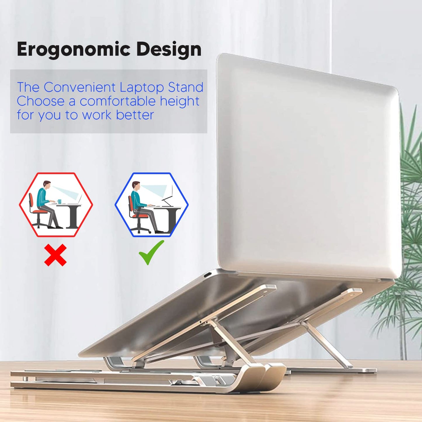 Yaqoot Adjustable Aluminum Laptop Stand - Foldable Riser for 7-15.6 Inch Tablets and Notebooks - Portable Holder