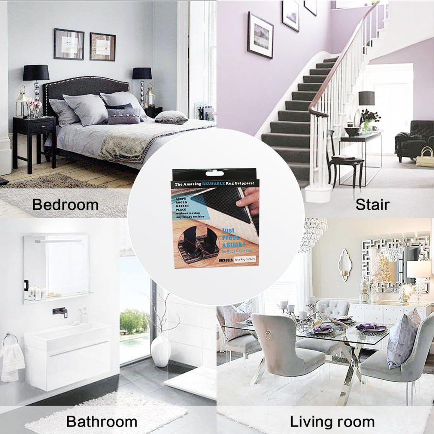 DZCYAOHL 8 Pcs Rug Pads Grippers,Anti-Slip Rug Grippers Anti Curling Rug Pad Washable and Reusable Carpet non Anti slip rug grip for wooden, tile, marble, laminate and linoleum floors