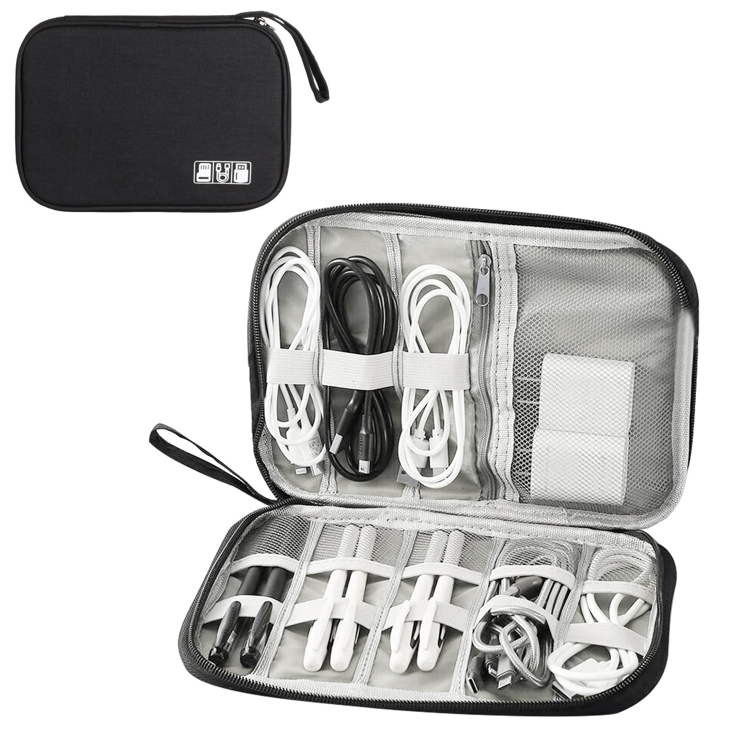 Electronic Travel Organizer - Storage Bag for Cables, Chargers, USB Flash Drives and Accessories, Black, Modern
