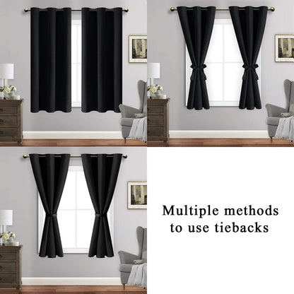 Blackout Curtains with Tiebacks - Thermal Insulated, Light Blocking and Noise Reducing Grommet Curtain Drapes for Bedroom and Living Room, Set of 2 Panels,