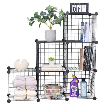 YCOCO 6 Wire Storage Modular Cubes, DIY Metal Grids Closet Organizer - Black