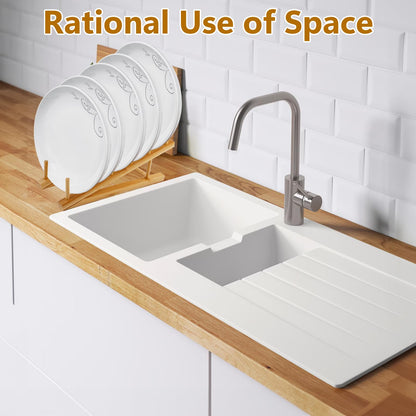 WATUNID 2 PCS Wooden Dish Rack, Bamboo Plate Rack for Cupboard, Multifunctional Dish Stand Drainers, Dish Drying Rack Pot Lid Holder, Kitchen Cabinet Organizer for Bowl Cup Cutting Board Book