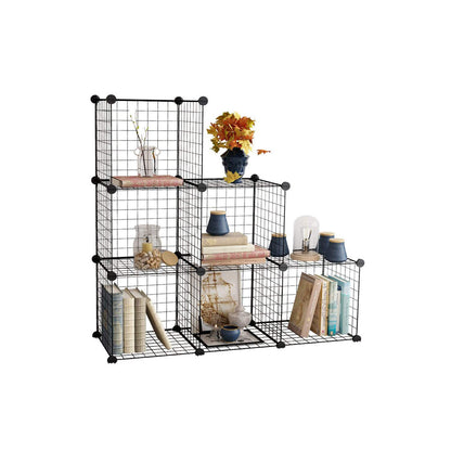6-Cube DIY Wire Grid Bookcase, Multi Use Modular Storage Shelving Rack, Open Organizer Cabinet for Books, Toys, Clothes, Tools