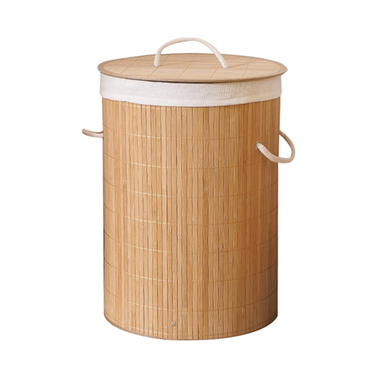 tradefirst Round Foldable Natural Bamboo Laundry Basket With Lid, Washing Baskets for Laundry, Wicker Storage Baskets Hamper, Clothes Basket, Home Decor (Natural)