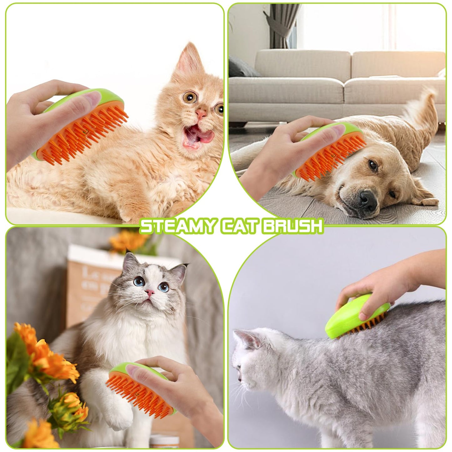 NHYDZSZ Steamy Cat Brush, 3-in-1 Steam Brush for Cats, Steamy Cat Hair Brush, Cat Steamy Brush, Self-Cleaning Steam Cat Brush, Cat Grooming Brush, Pet Hair Removal Comb for Cat and Dog