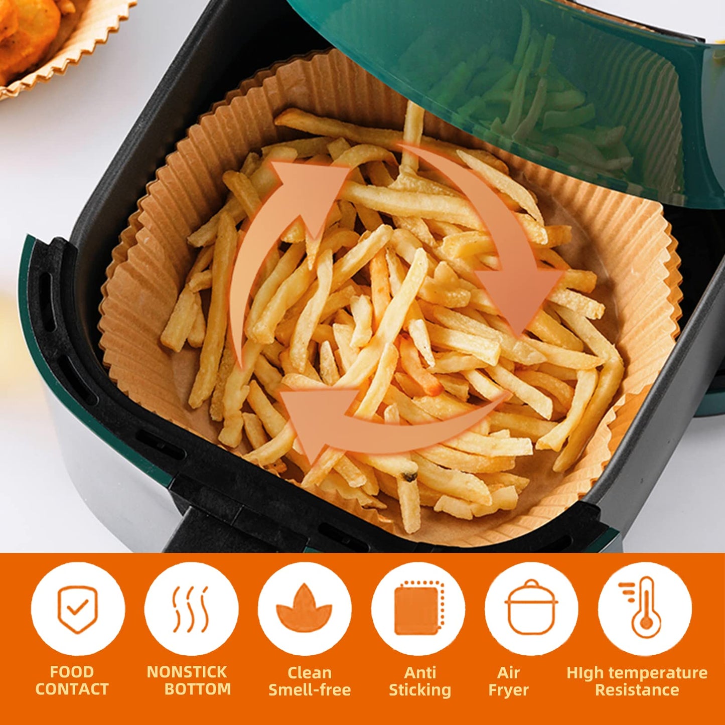 Air Fryer Disposable Paper Liners, Non-Stick Air Fryer Paper Liners for Baking, Round Food Grade Basket Waterproof Oil-Proof for Oven Microwave (100 Pcs 7.9 Inch)