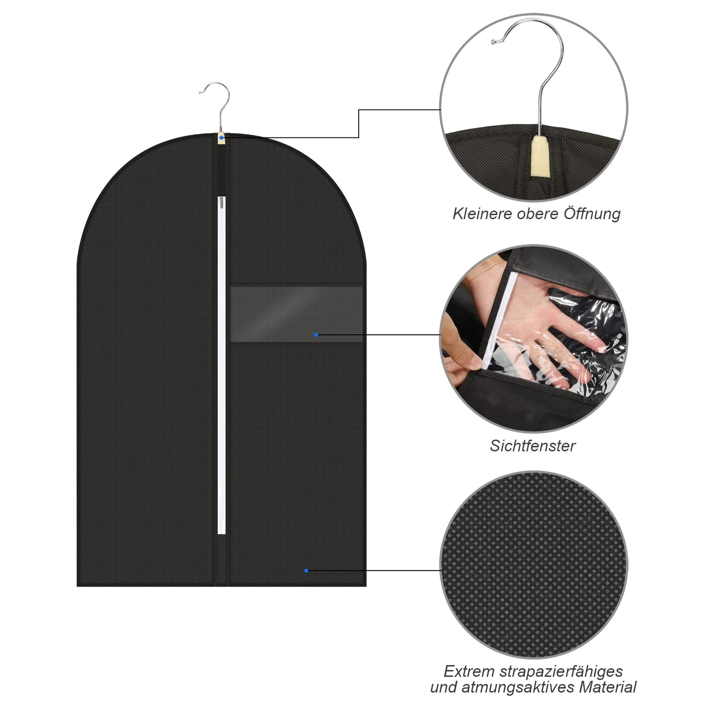 5-Pack Clothes Storage Garment Bags, Breathable Non-Woven Suit Covers with Zipper and Clear Window, Dust and Moth Protection for Suits, Jackets, Dresses, and Shirts, 100x60 cm