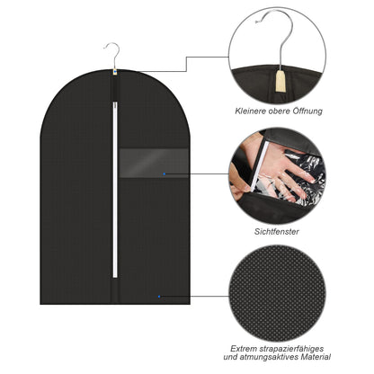 5-Pack Clothes Storage Garment Bags, Breathable Non-Woven Suit Covers with Zipper and Clear Window, Dust and Moth Protection for Suits, Jackets, Dresses, and Shirts, 100x60 cm
