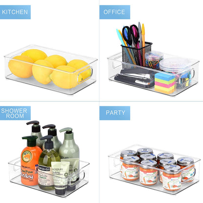 Refrigerator Organizer Bins, 6 PACK Organizer Bins Stackable Fridge Organizers with Cutout Handles for Freezer, Kitchen, Countertops, Cabinets - Clear Plastic Pantry Food Storage Rack